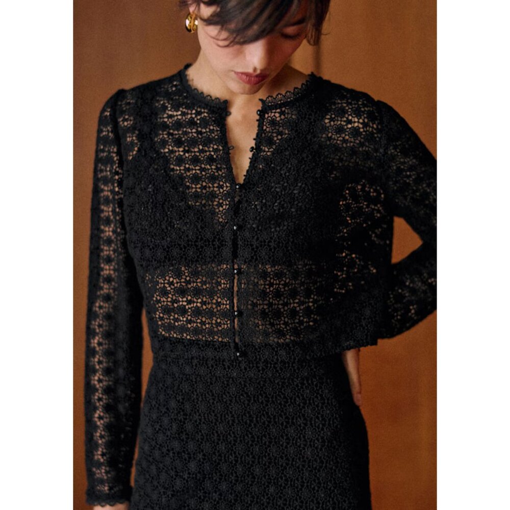 Sezane Yumi Blouse in Black Guipure - Size 6 NWOT